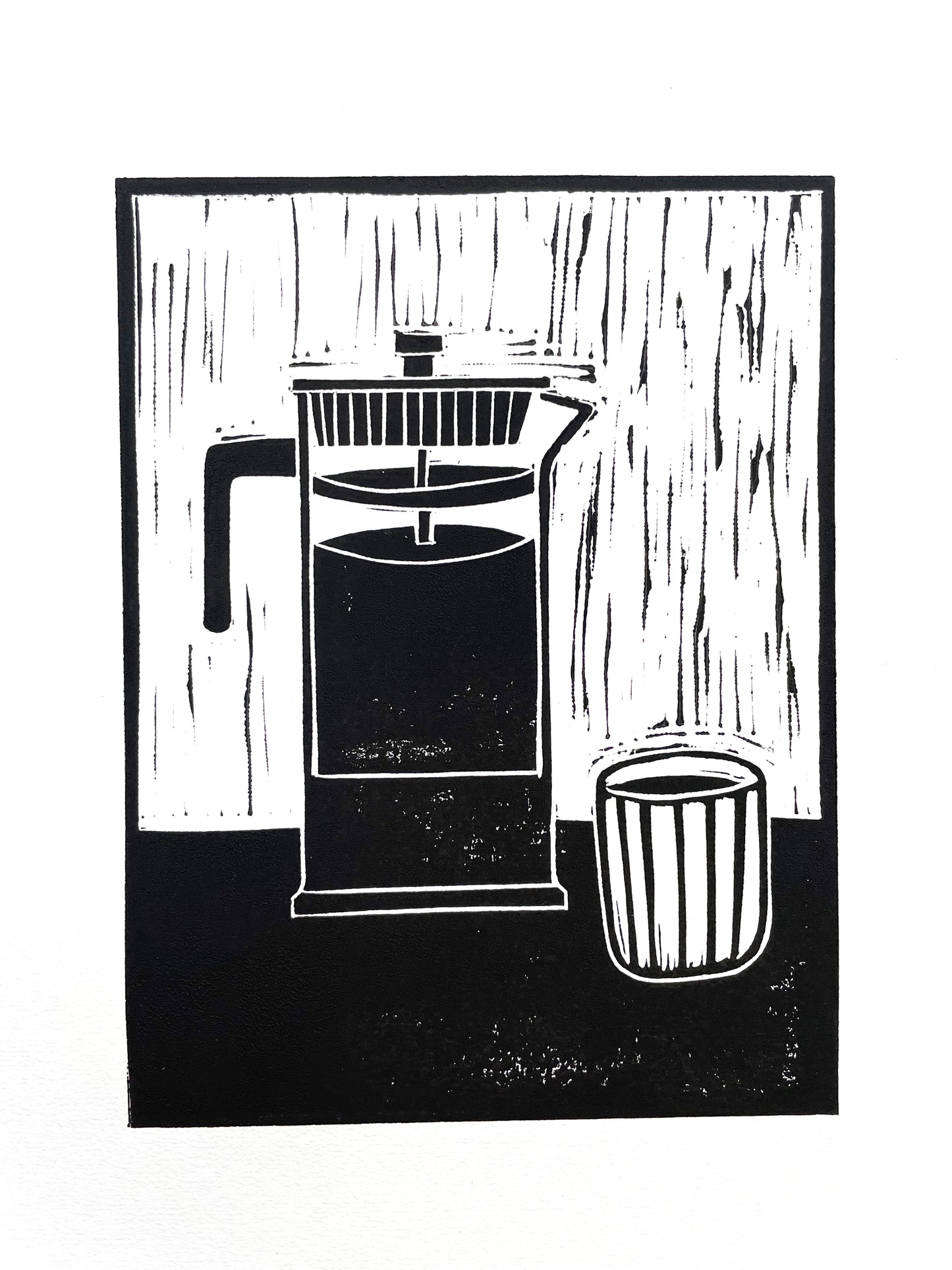Original Lino Print - French Press Coffee