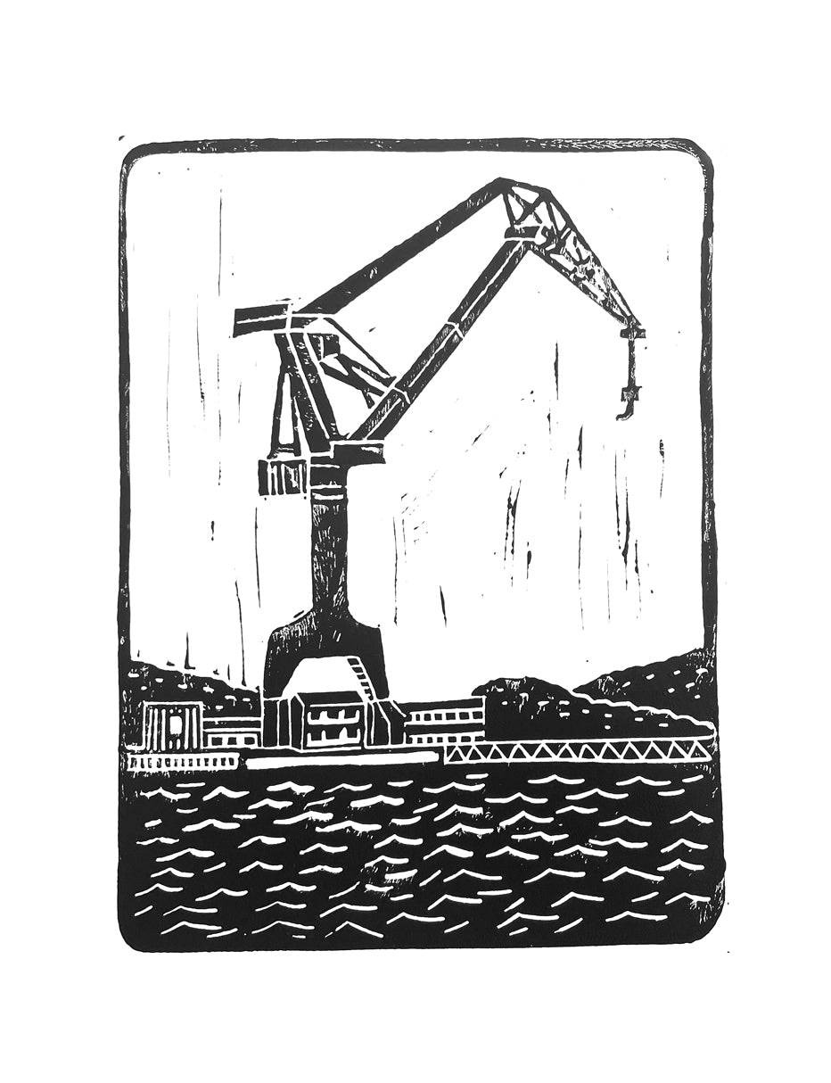 Original Lino Print - The Gothenburg Crane