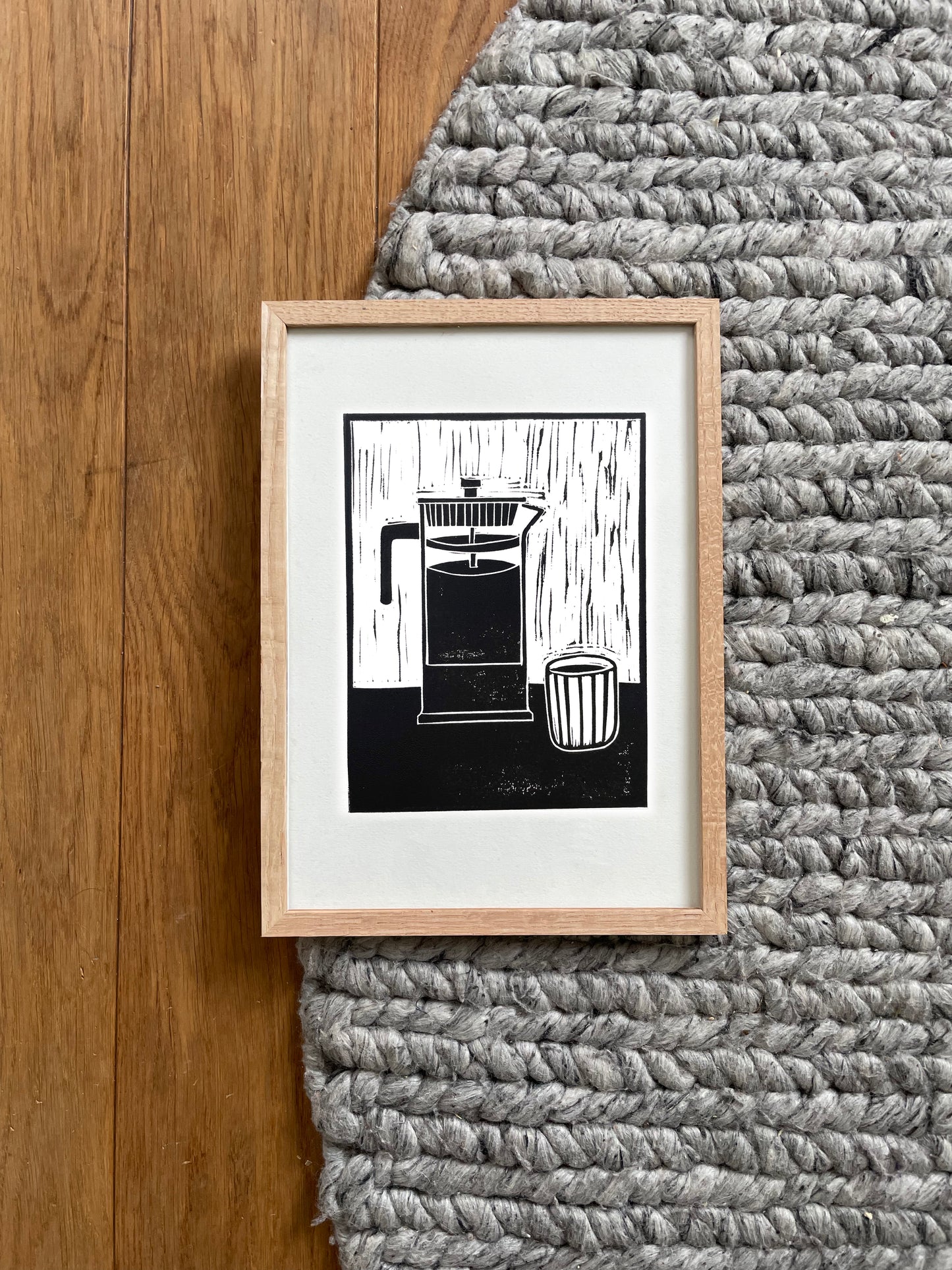 Original Lino Print -  French Press Coffee