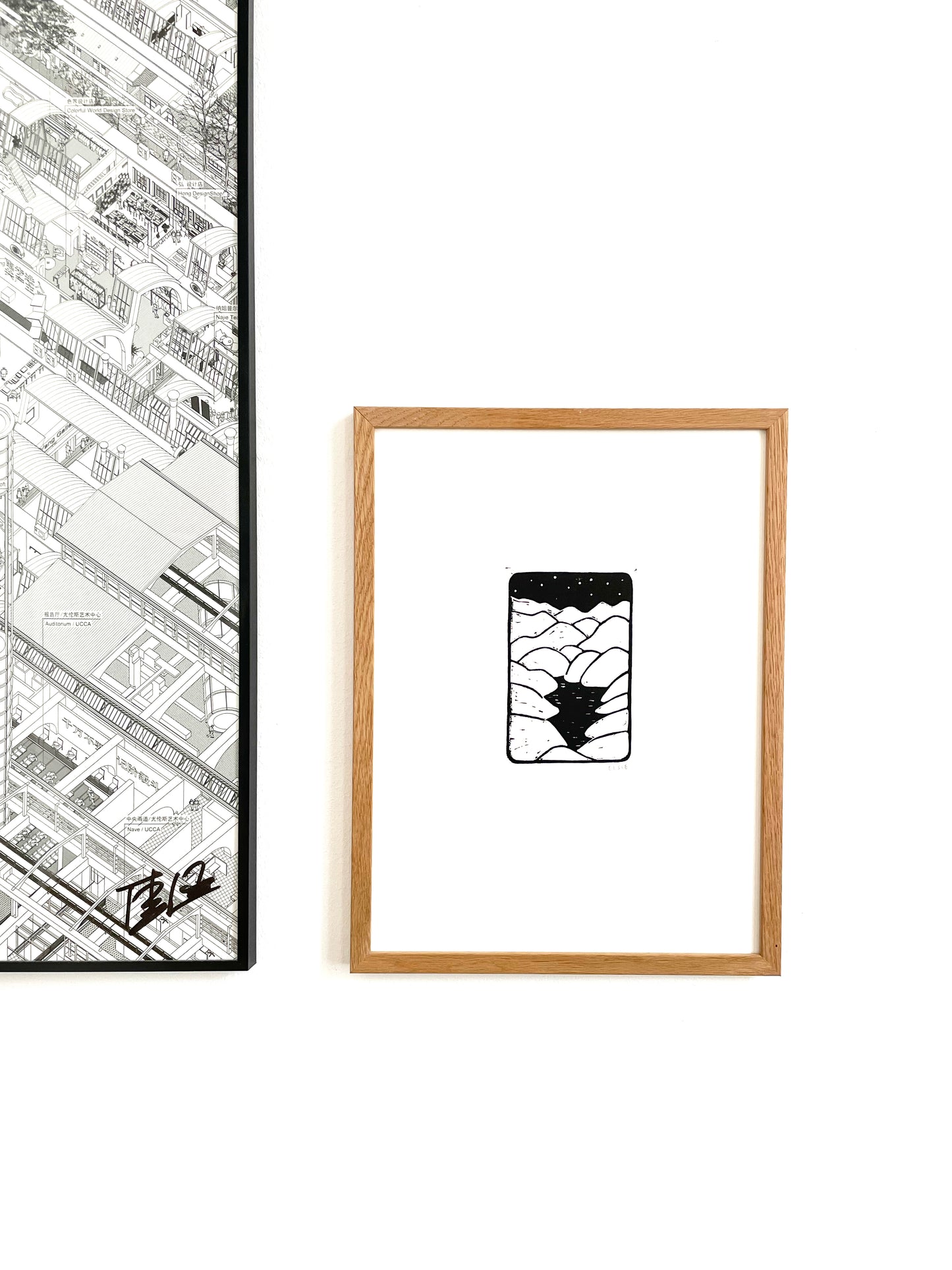 Original Lino Print - Somewhere in Between - The lakes