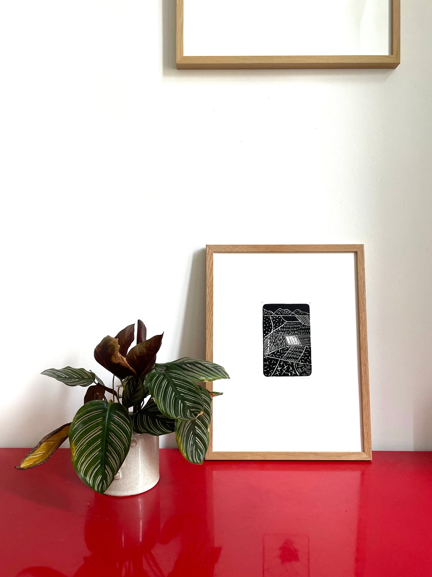 Original Lino Print - Somewhere in Between - Night Fields