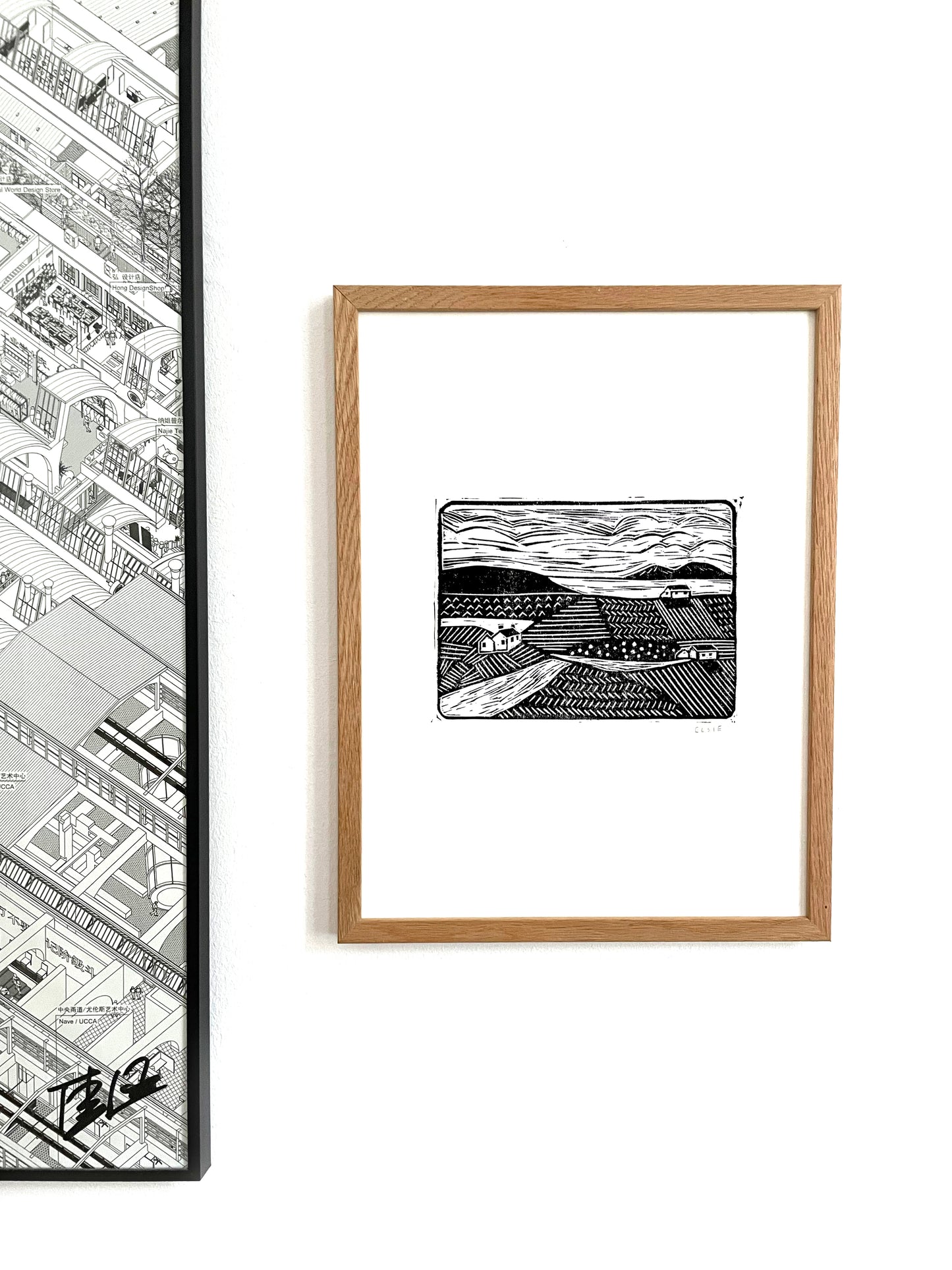 Original Lino Print - Somewhere in Between - The Village