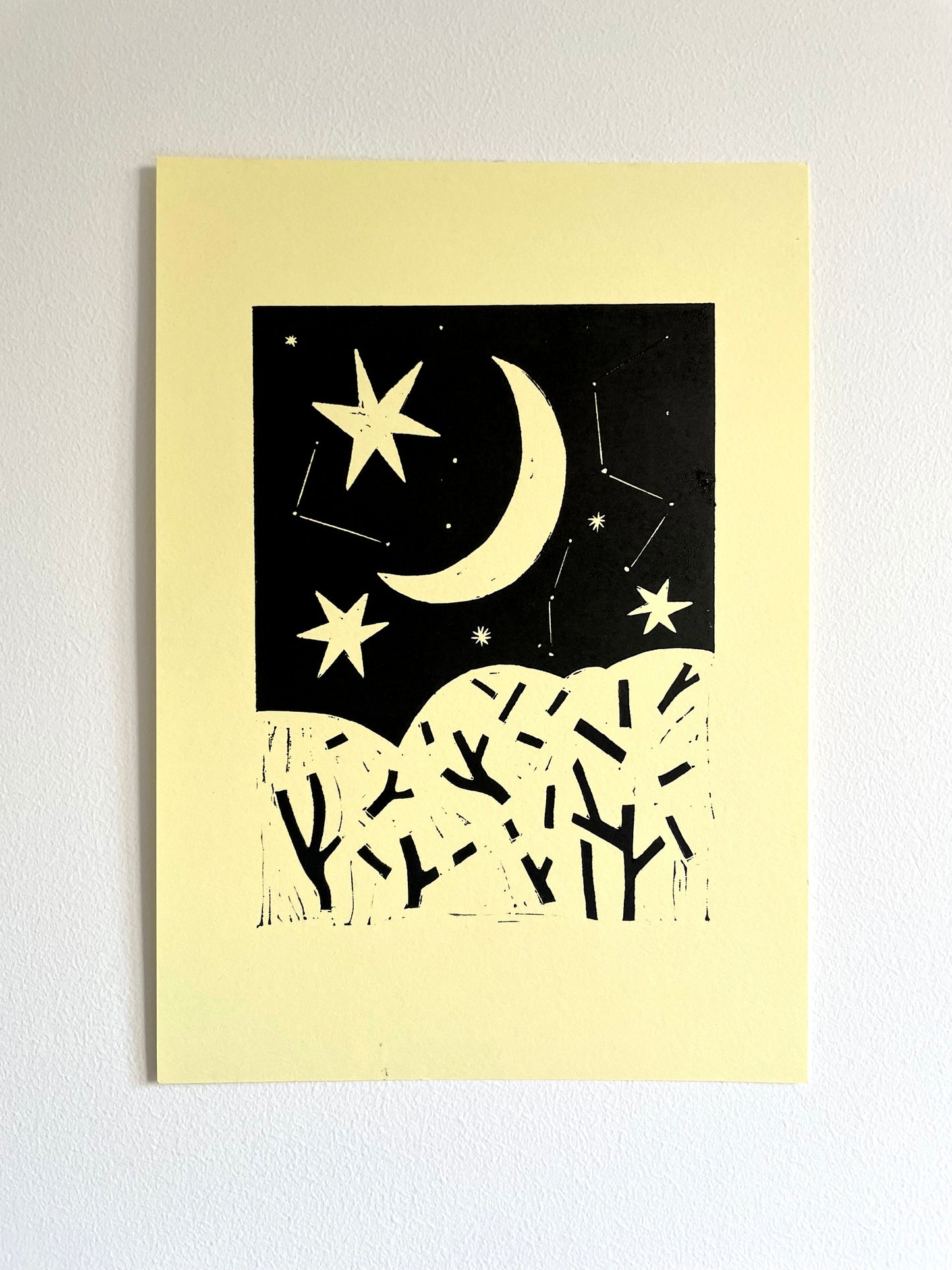 Original Lino Print - Moon & Stars