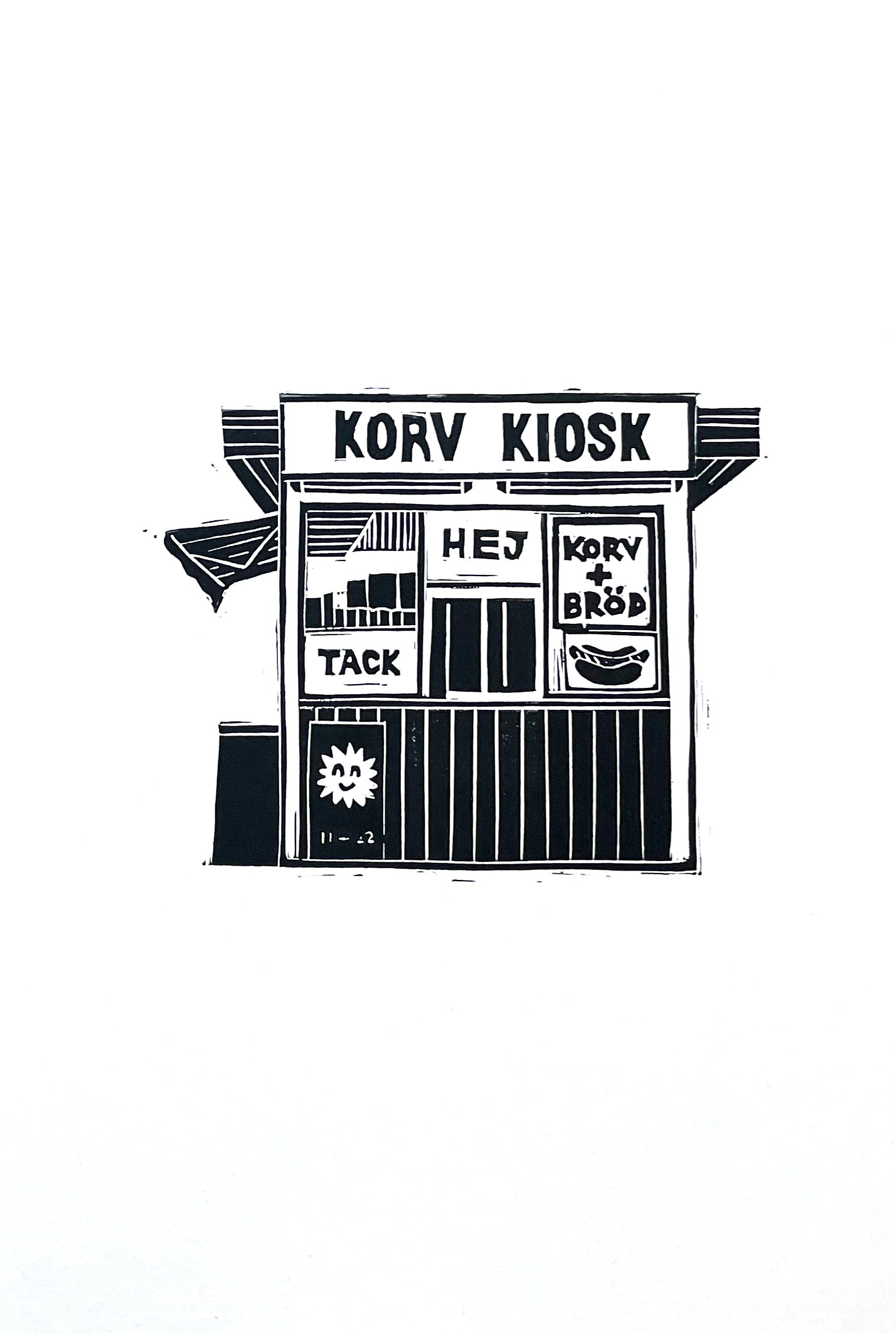 Original Lino Print - Korvkiosk