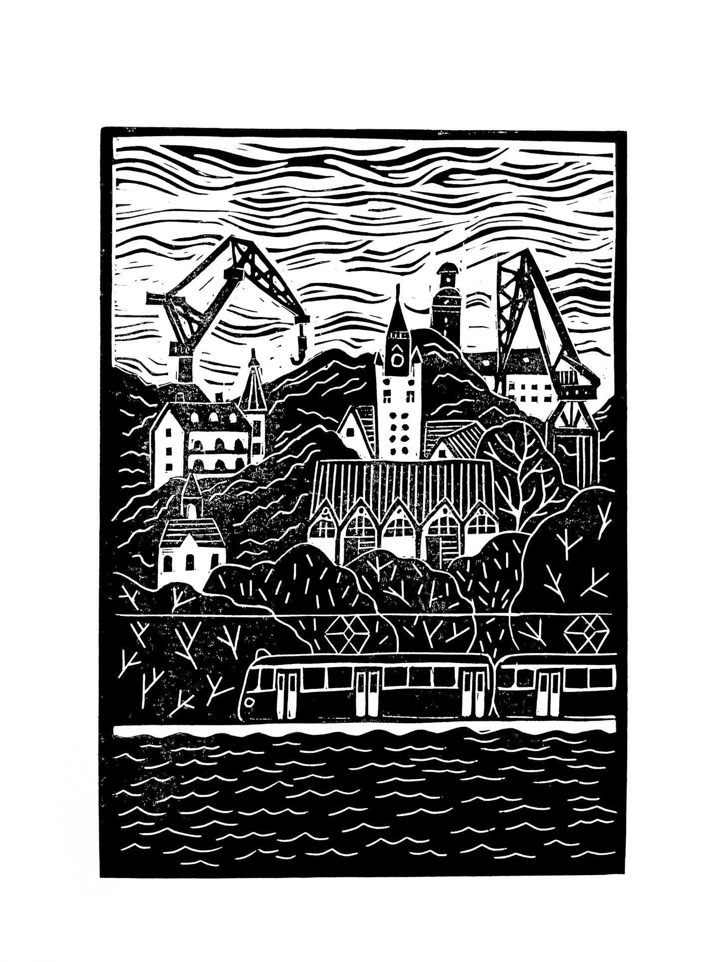Original Handmade Lino Print - Göteborg