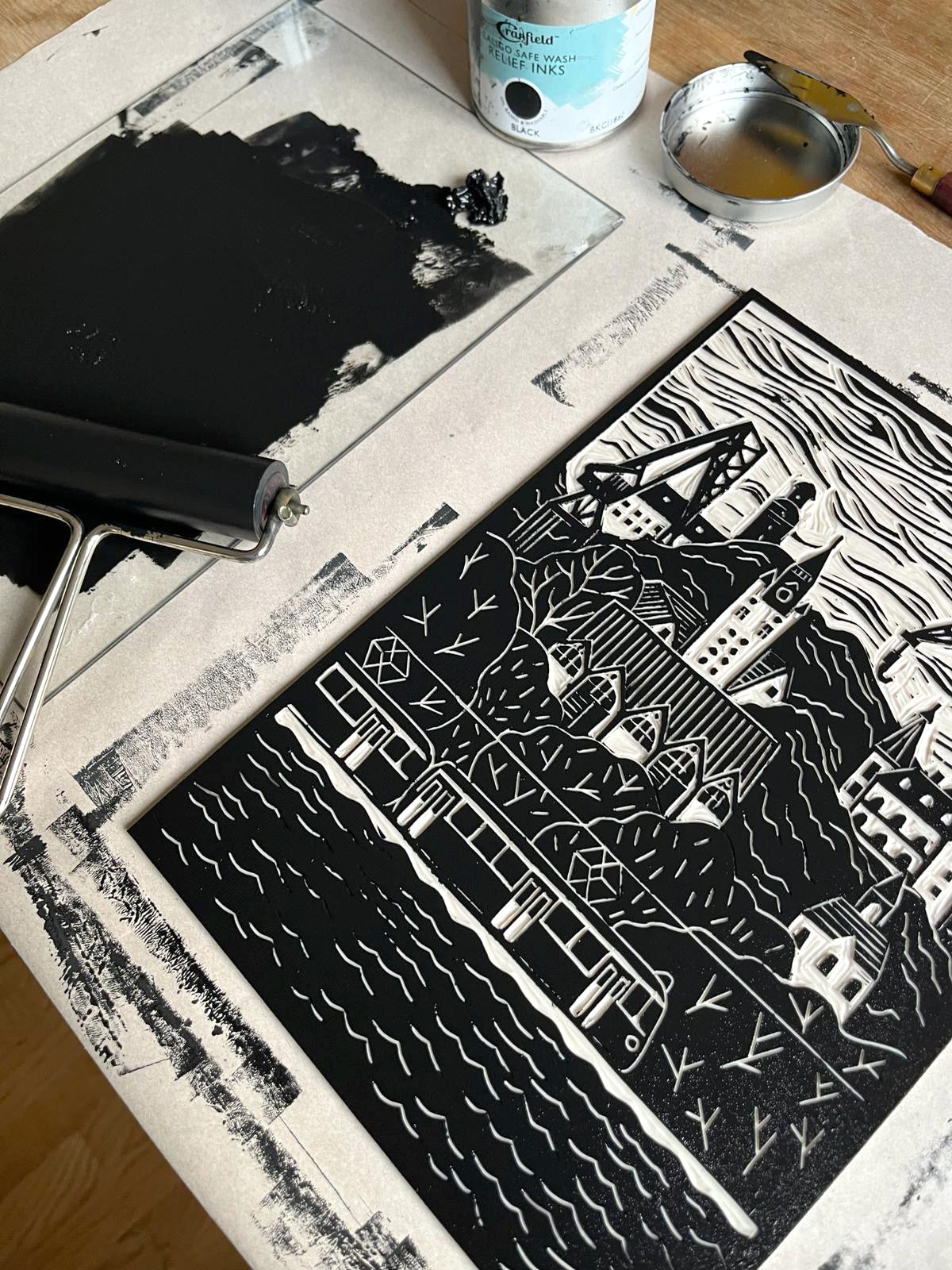 Original Handmade Lino Print - Göteborg