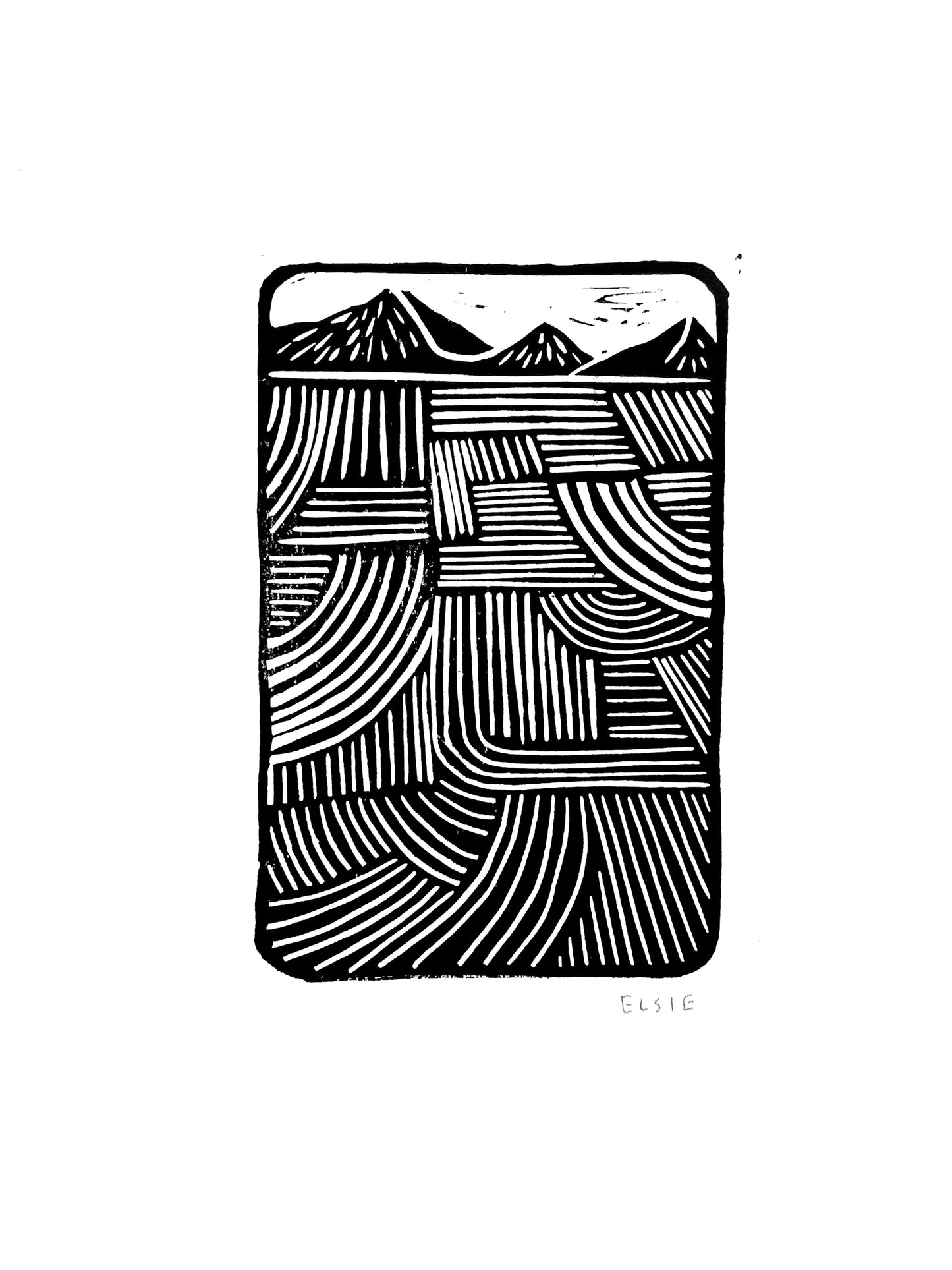 Original Lino Print - Somewhere in Between - The Fields