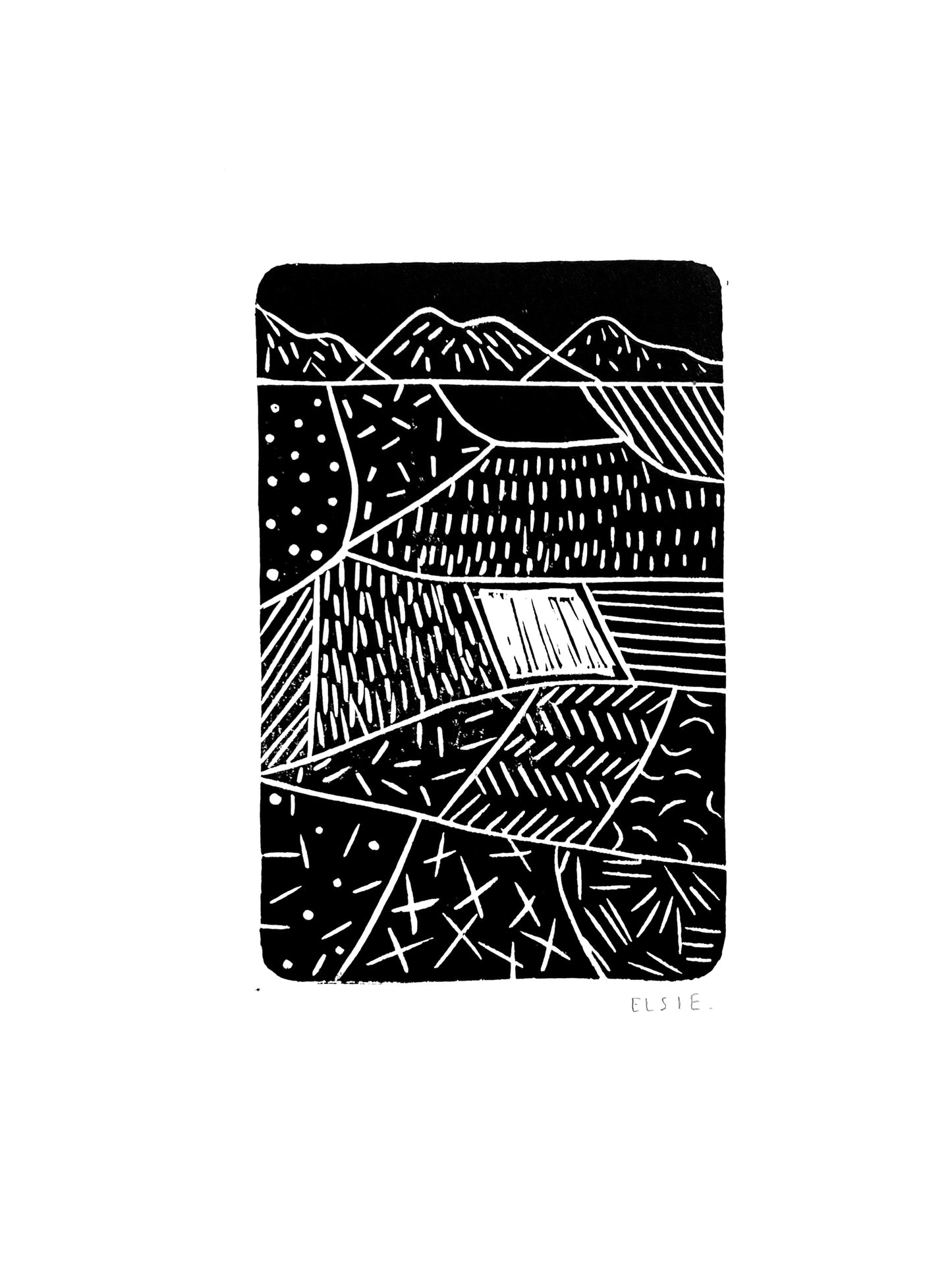 Original Lino Print - Somewhere in Between - Night Fields