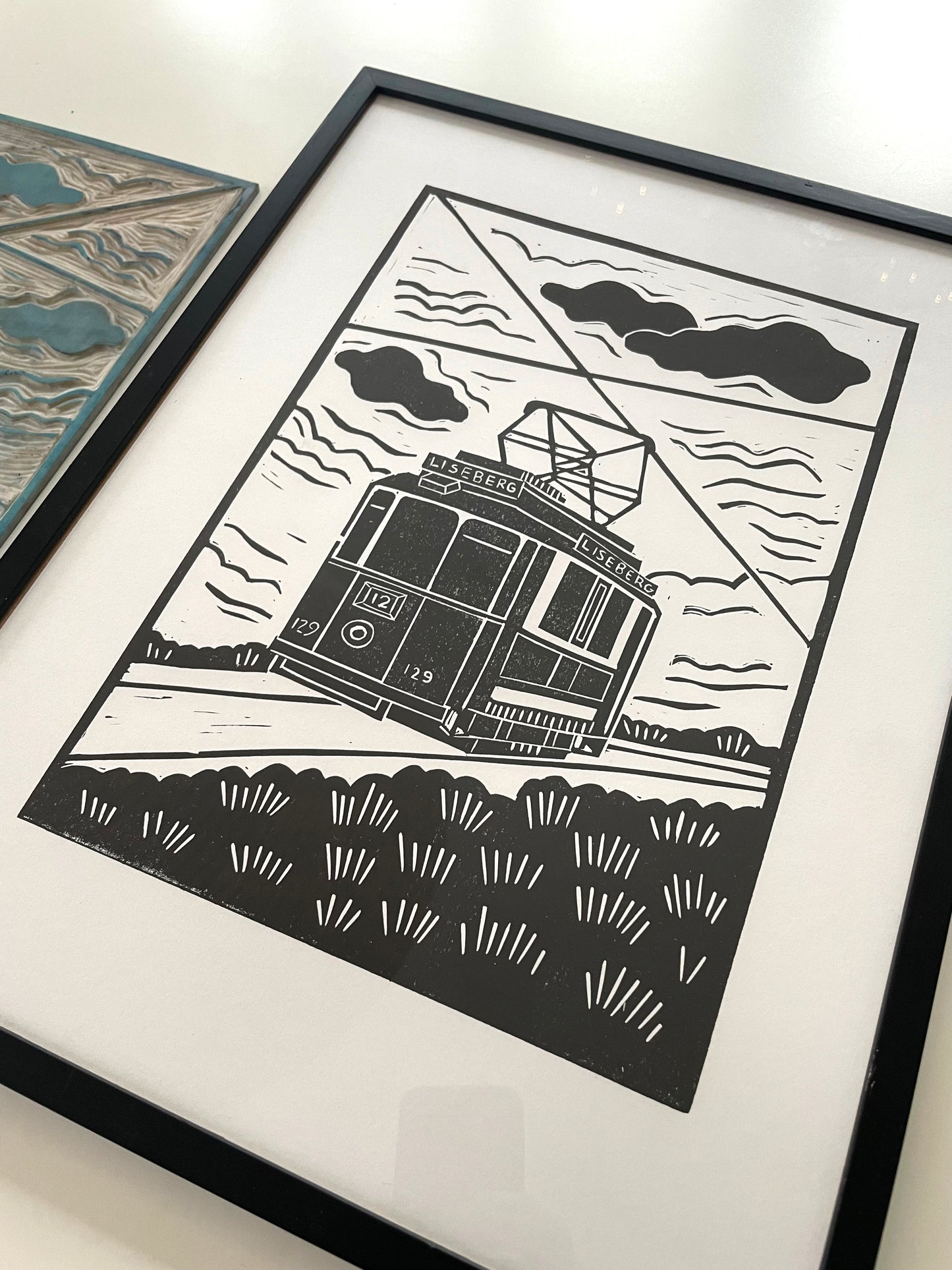 Original Handmade Lino Print - Liseberg Tram