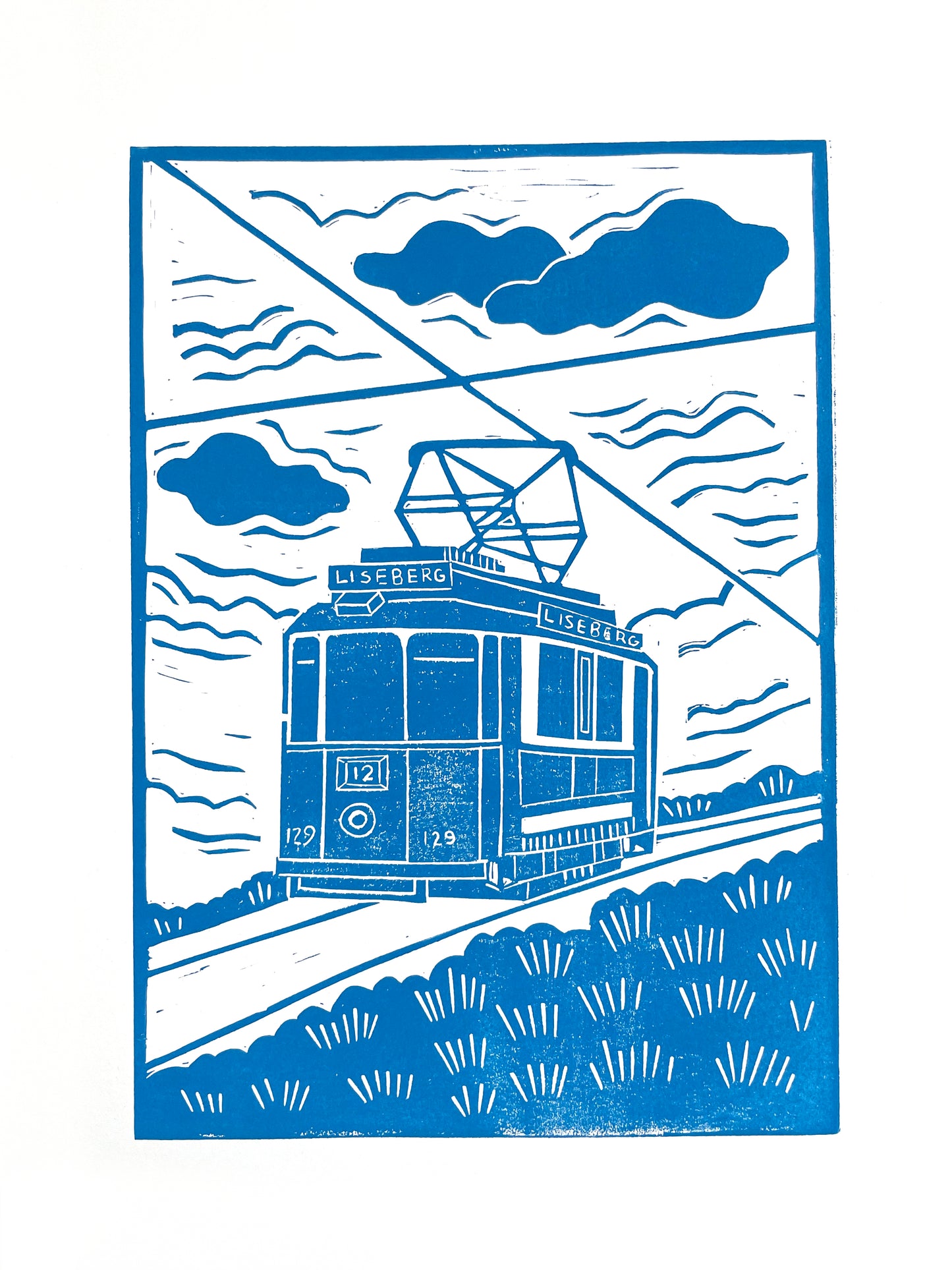 Original Handmade Lino Print - Liseberg Tram