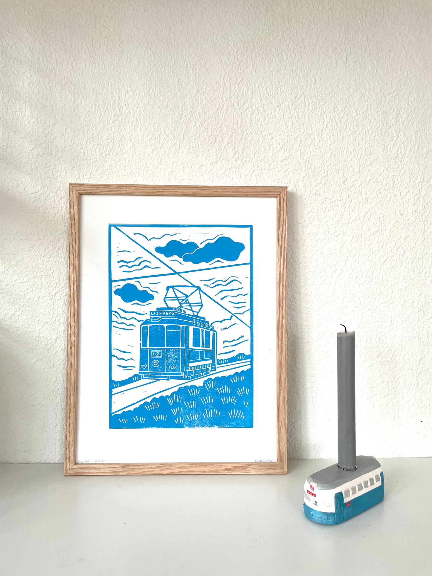 Original Handmade Lino Print - Liseberg Tram