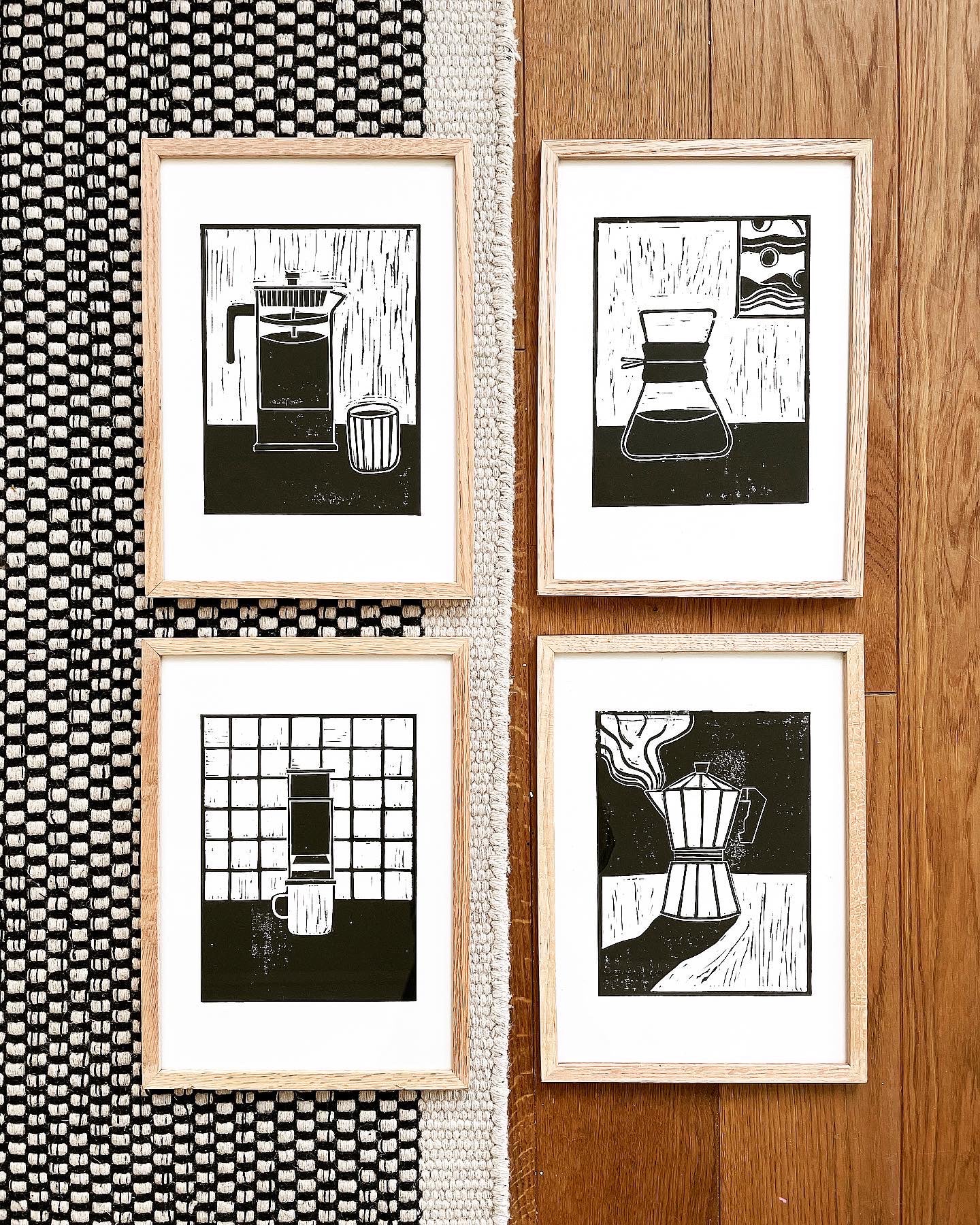 Original Lino Print - French Press Coffee