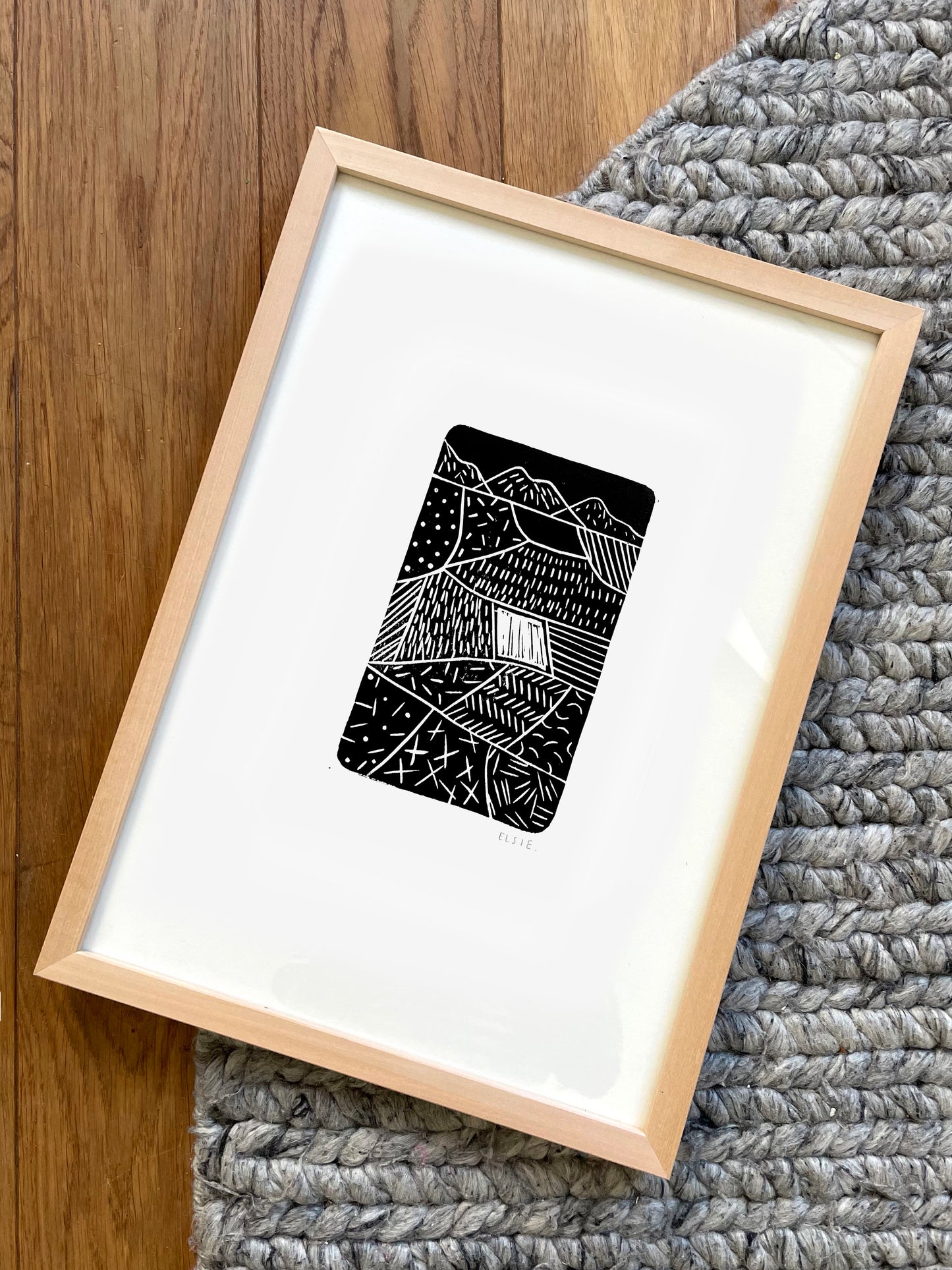 Original Lino Print - Somewhere in Between - Night Fields