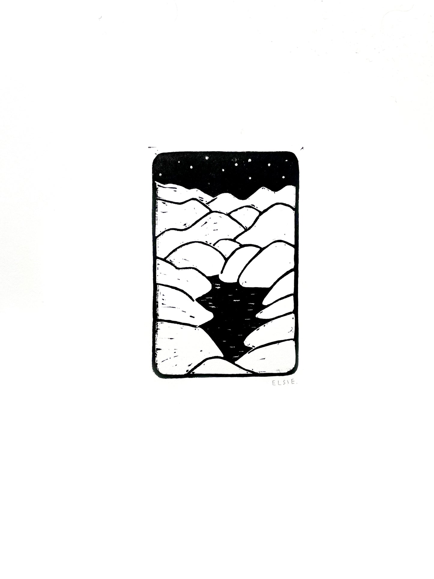 Original Lino Print - Somewhere in Between - The lakes