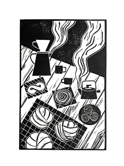 Original Lino Print - Swedish Fika