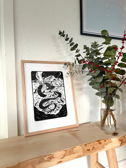 Original Lino Print - Sleeping Dragon