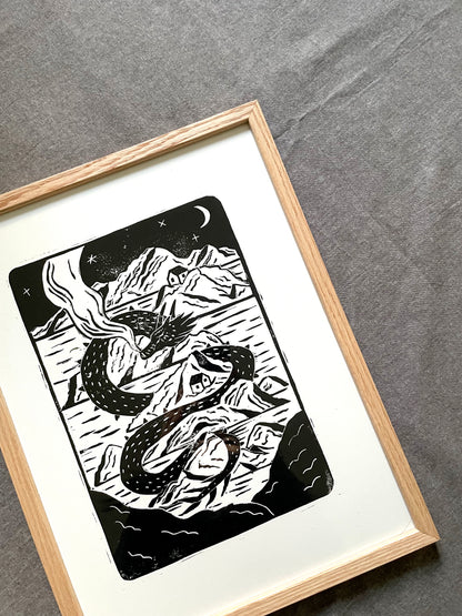 Original Lino Print - Sleeping Dragon