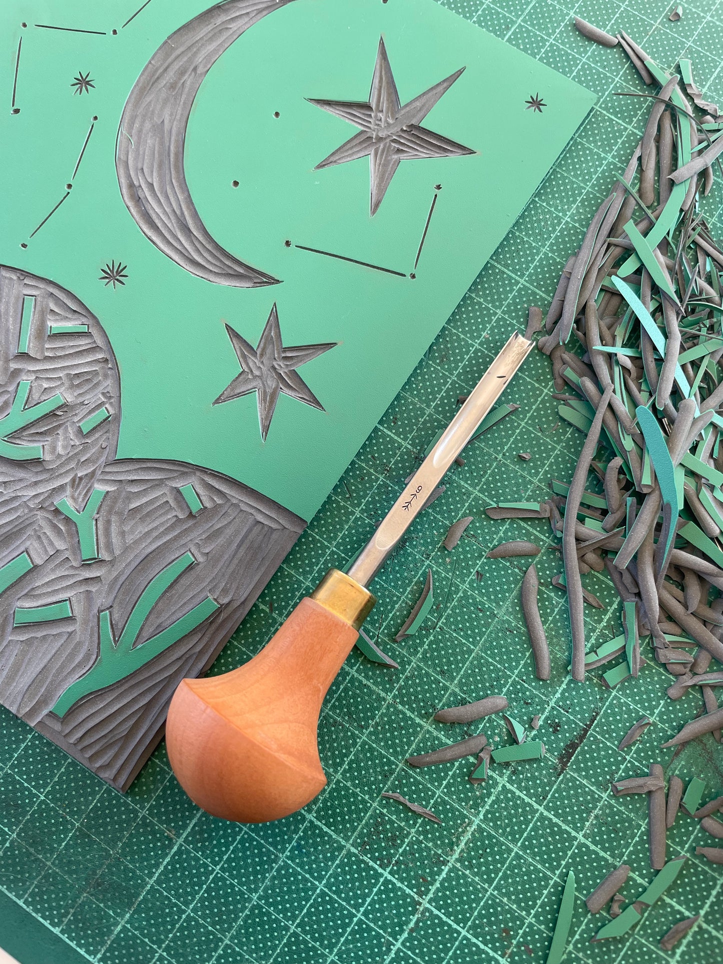 Original Lino Print - Moon & Stars