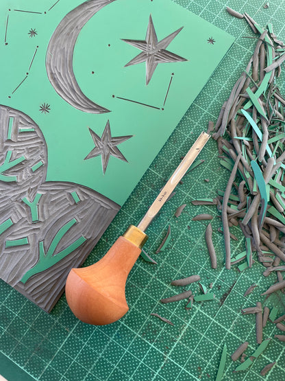 Original Lino Print - Moon & Stars