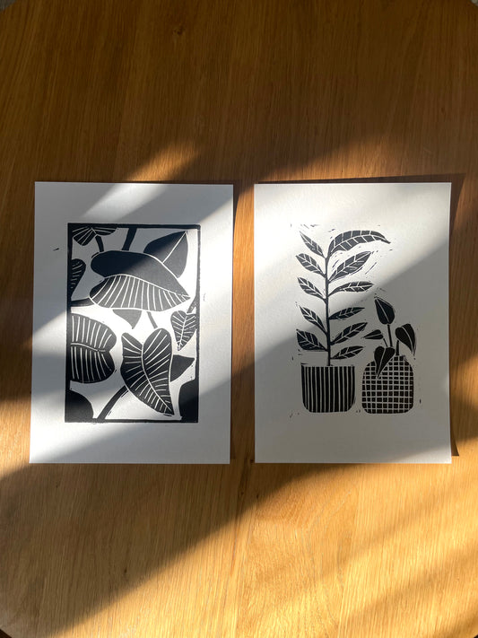 Original Lino Print -  House Plants