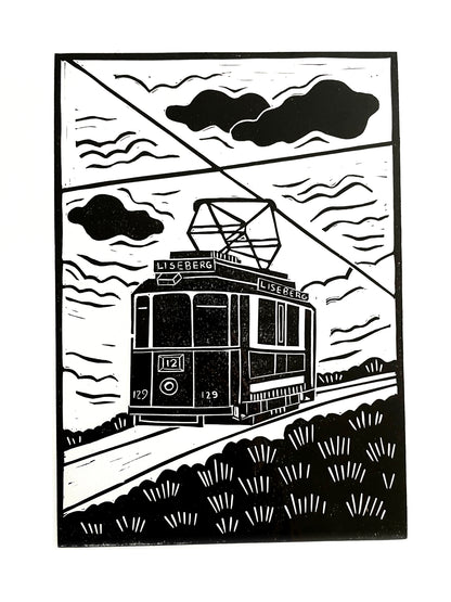 Original Handmade Lino Print -  Liseberg Tram