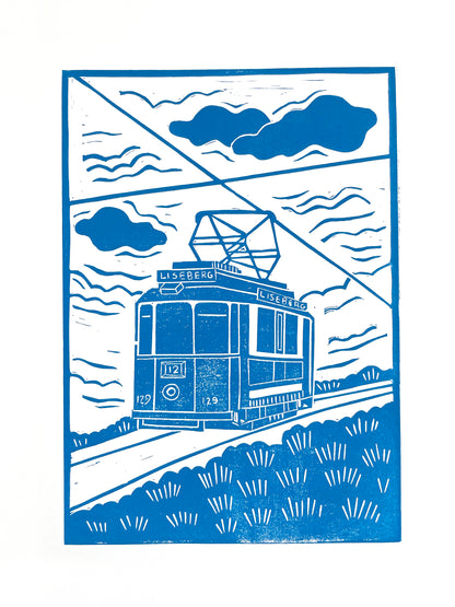 Original Handmade Lino Print -  Liseberg Tram