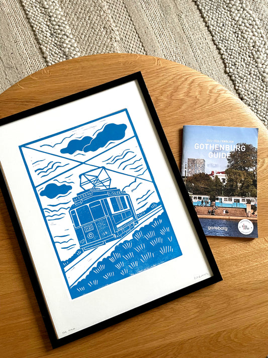 Original Handmade Lino Print -  Liseberg Tram