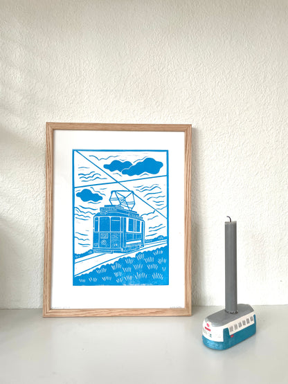 Original Handmade Lino Print -  Liseberg Tram