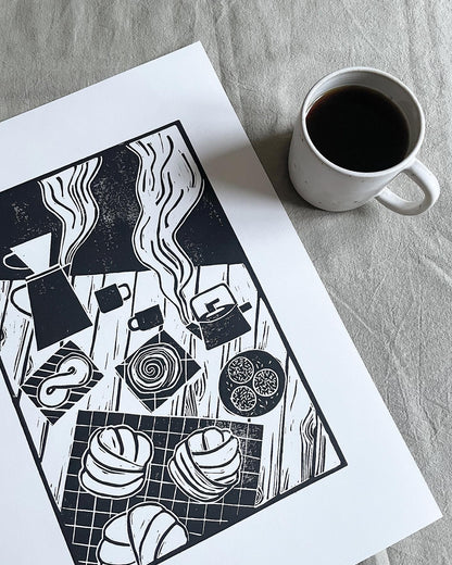 Original Lino Print - Swedish Fika
