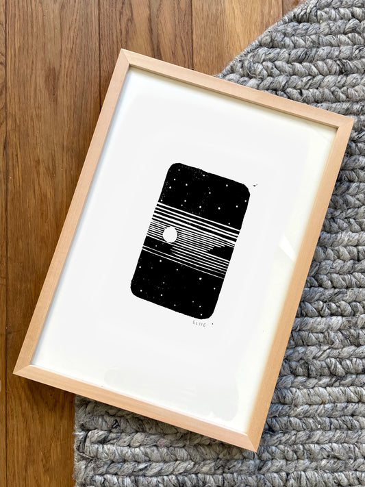 Original Lino Print - Somewhere in Between - Night Sky