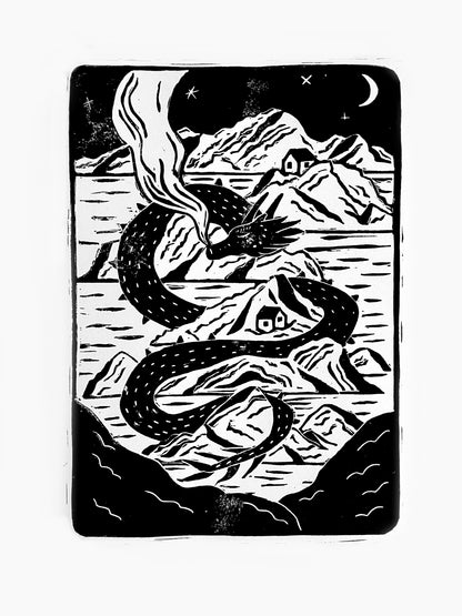 Original Lino Print - Sleeping Dragon