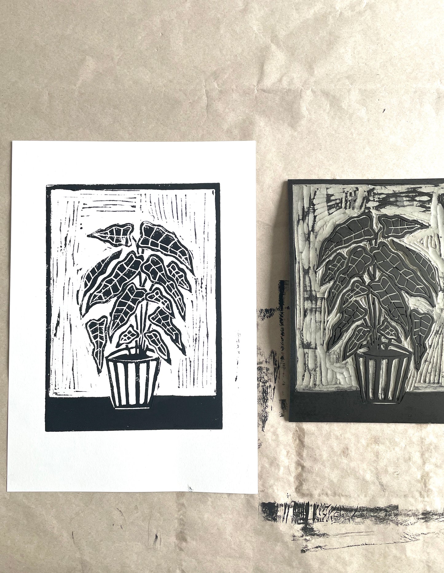 Original Lino Print - Alocasia