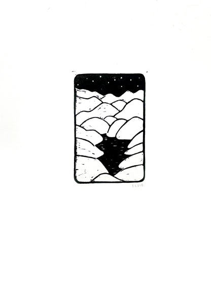 Original Lino Print - Somewhere in Between  - The lakes
